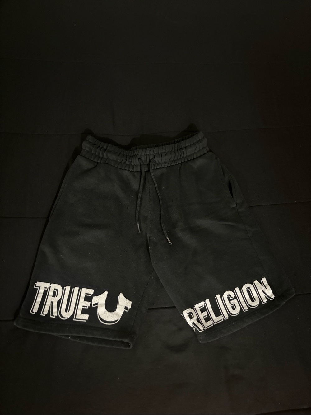 True Religion Logo Fleece Shorts Black Size Small